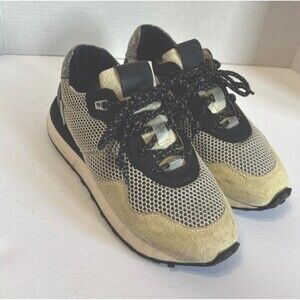 P448 EU 36 US 5.5 Black Cream Cancun Sting Lace Up Suede Mesh Shoes Women’s